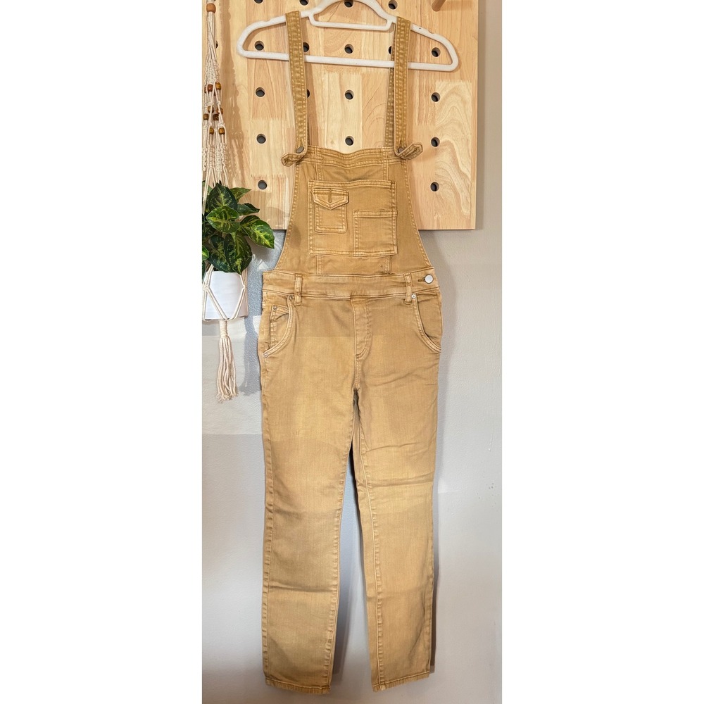 Free People Slim Fit Overalls Mustard Tan Skinny Leg Side Zip W26 OB617544
